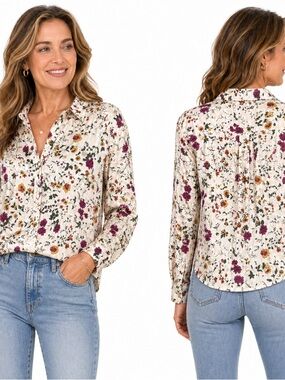 Jaclyn Smith Classic VTG 100%Silk Floral Garden Button-Down Boho Shirt XL Spring